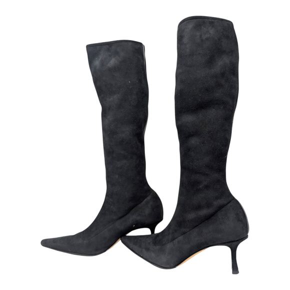 Jimmy Choo Black Suede Knee High Boots Pointed Toe Heels Size 37.5 - Picture 7 of 9